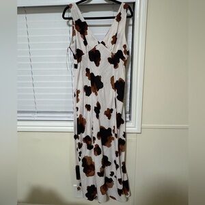 Elegant White and Brown Floral Maxi Dress